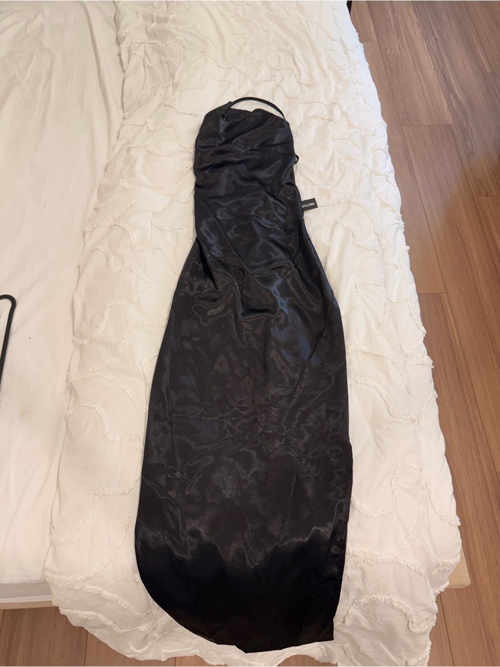 PrettyLittleThing Black Satin Cowl Neck Lace-Up Maxi Dress